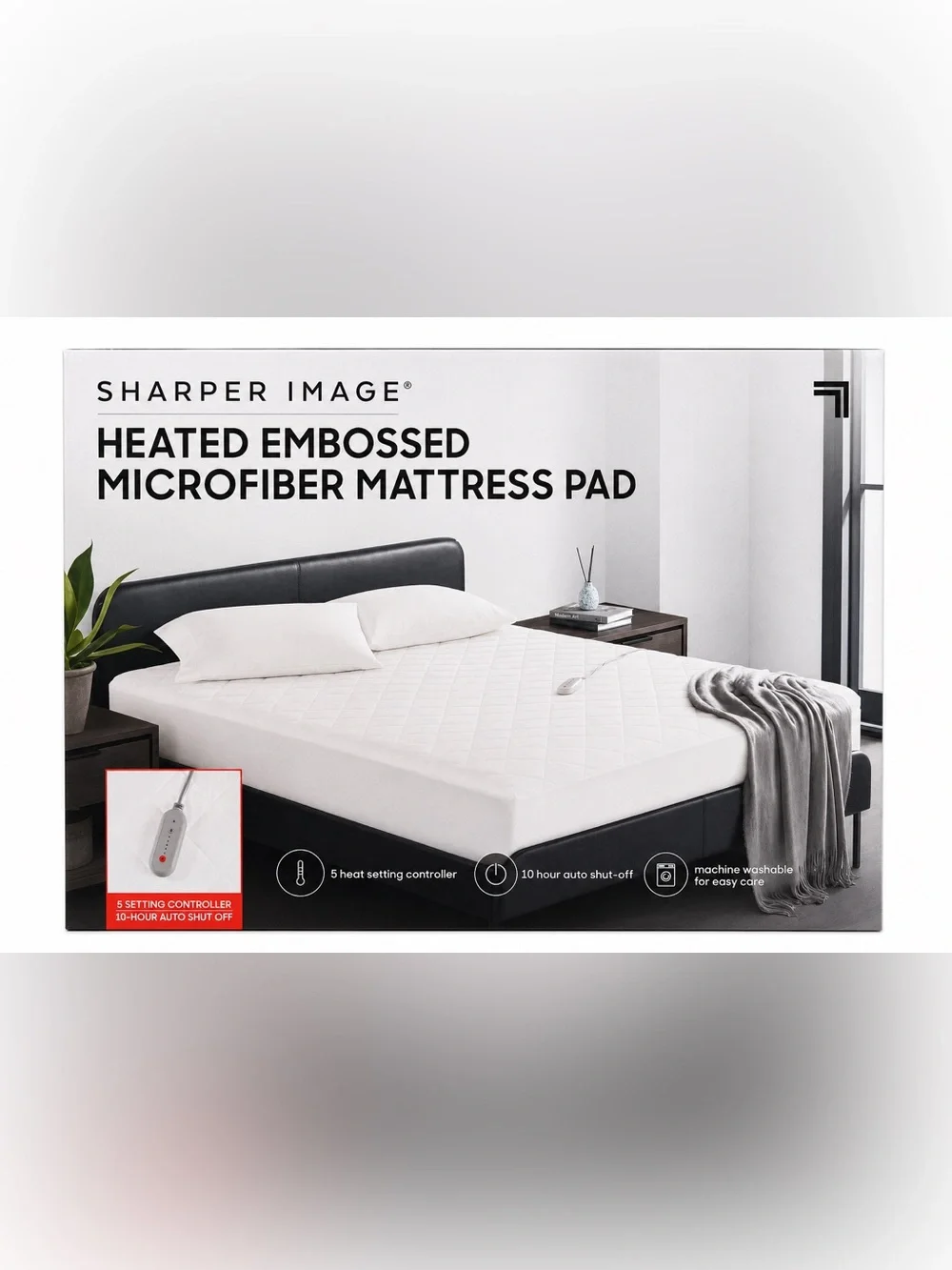 Sharper Image Embossed Queen Heated Mattress Pad Dual Control White